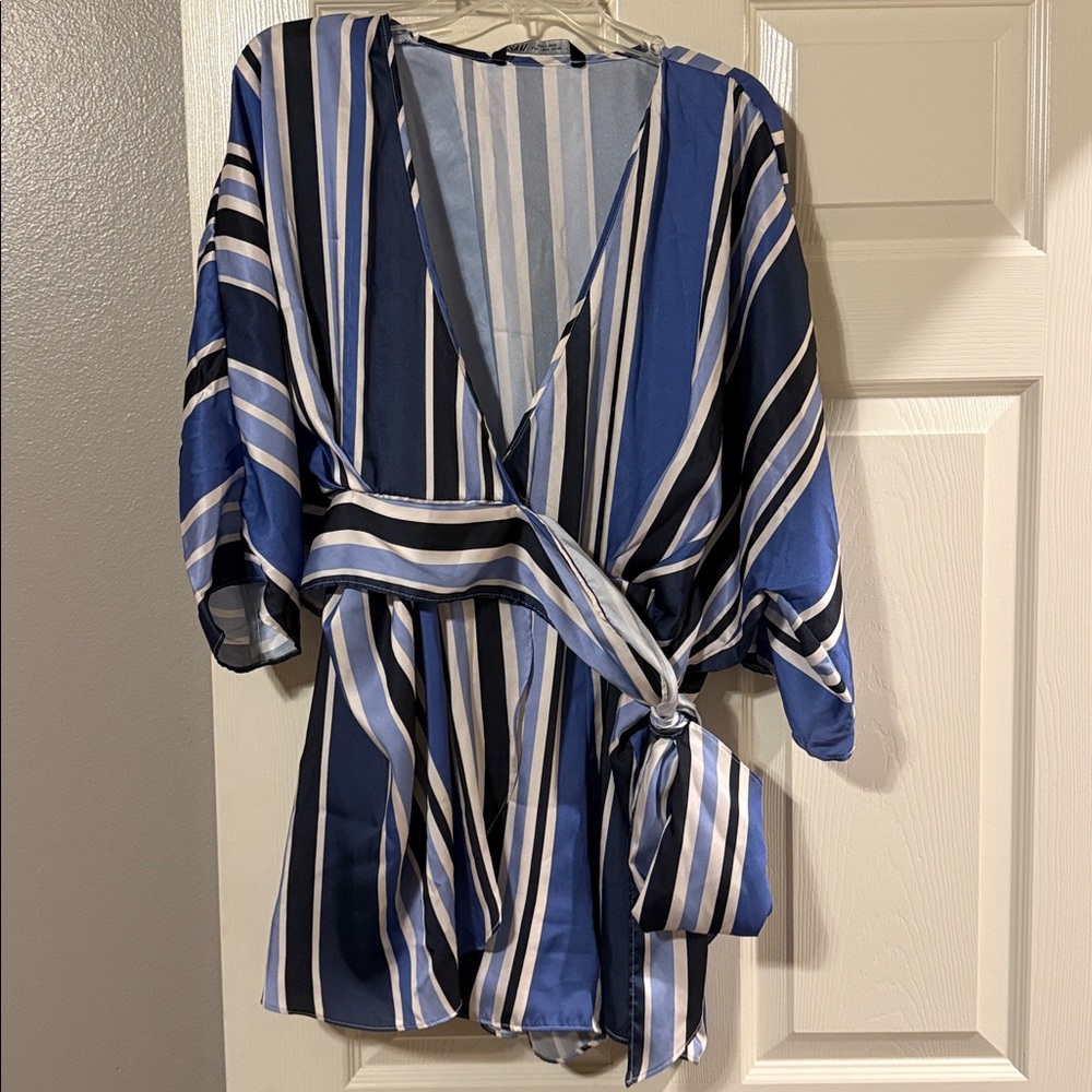 Zara Blue and White Striped Dress